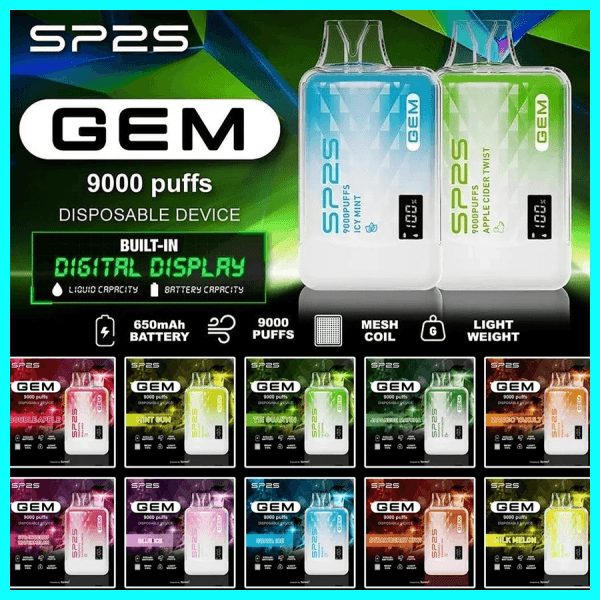 SP2S GEM9000口拋棄式電子煙|高清顯示屏|持久煙感:圖片 2